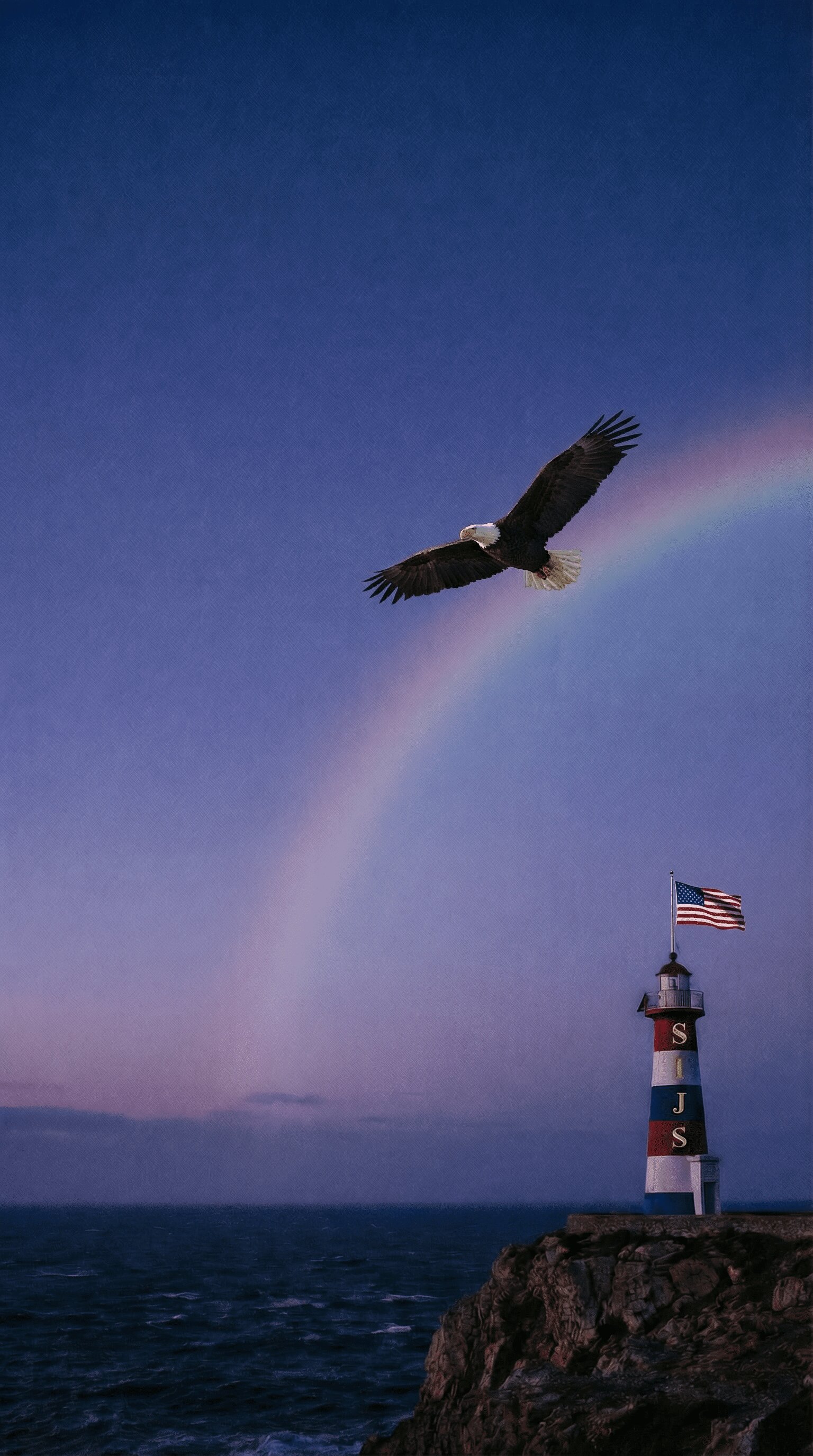 Lighthouse with Rainbow Background